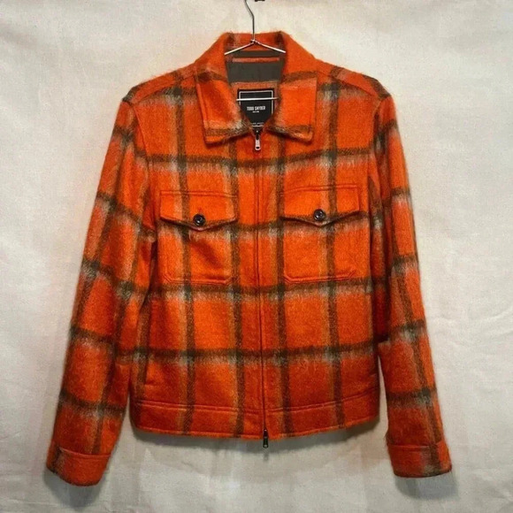 Todd Snyder |  Italian Wool/Mohair Check Zip Guide Jacket - Orange / Sz S - Picture 2 of 11
